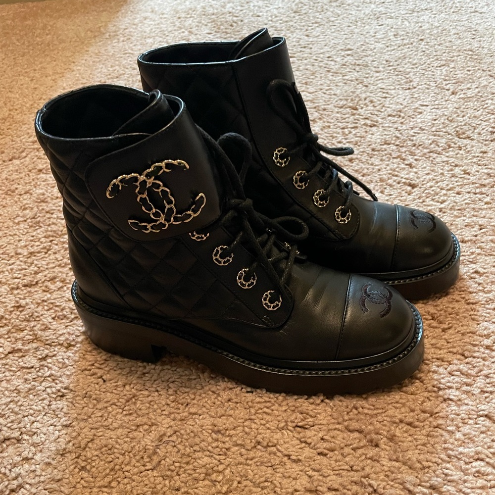Chanel black combat boots. 100% authentic.